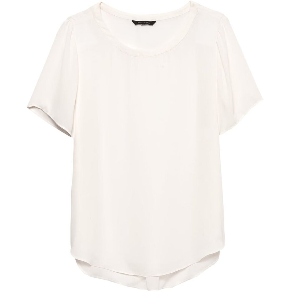 NWT Banana Republic Short Sleeve Blouse Small Cream White Round Neck Sheer Top